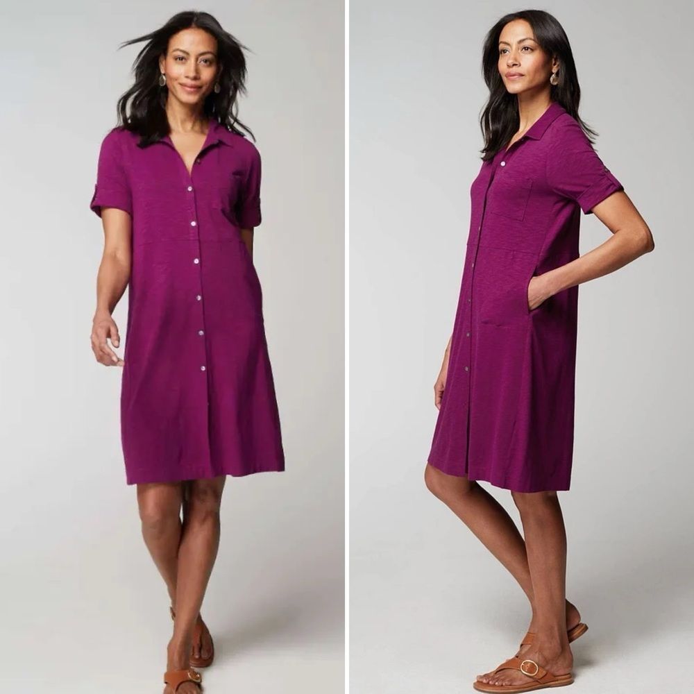 J. Jill Classic Cotton-slub Shirtdress In Berry Wine Petite M